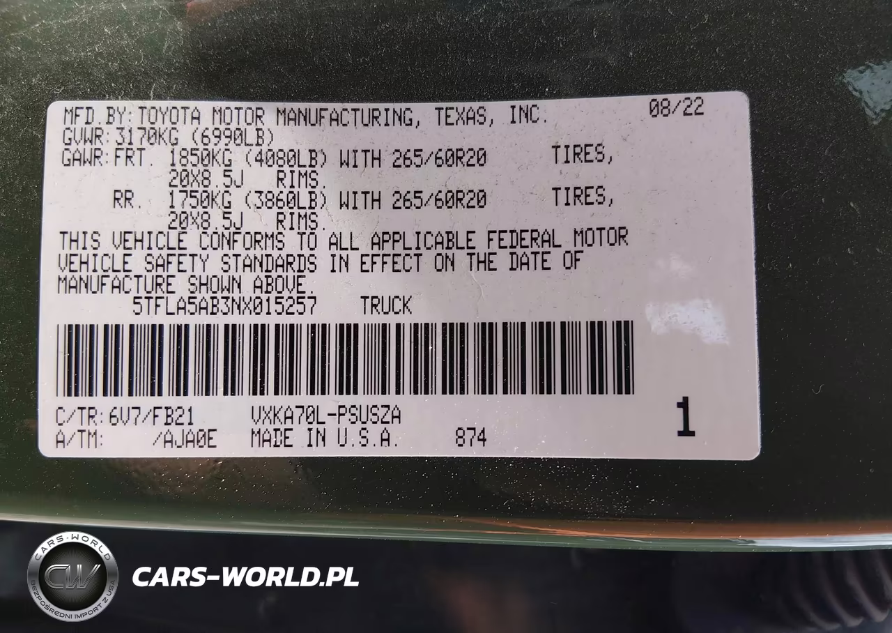 2022 Toyota Tundra Sr5 VIN:5TFLA5AB3NX015257 - 9