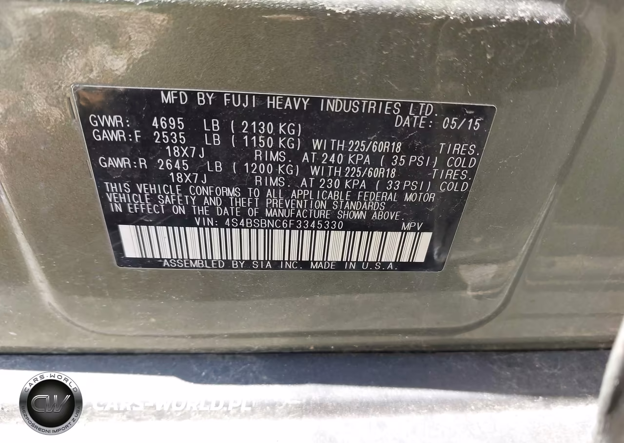 2015 Subaru Outback 2.5I Limited VIN:4S4BSBNC6F3345330 - 9