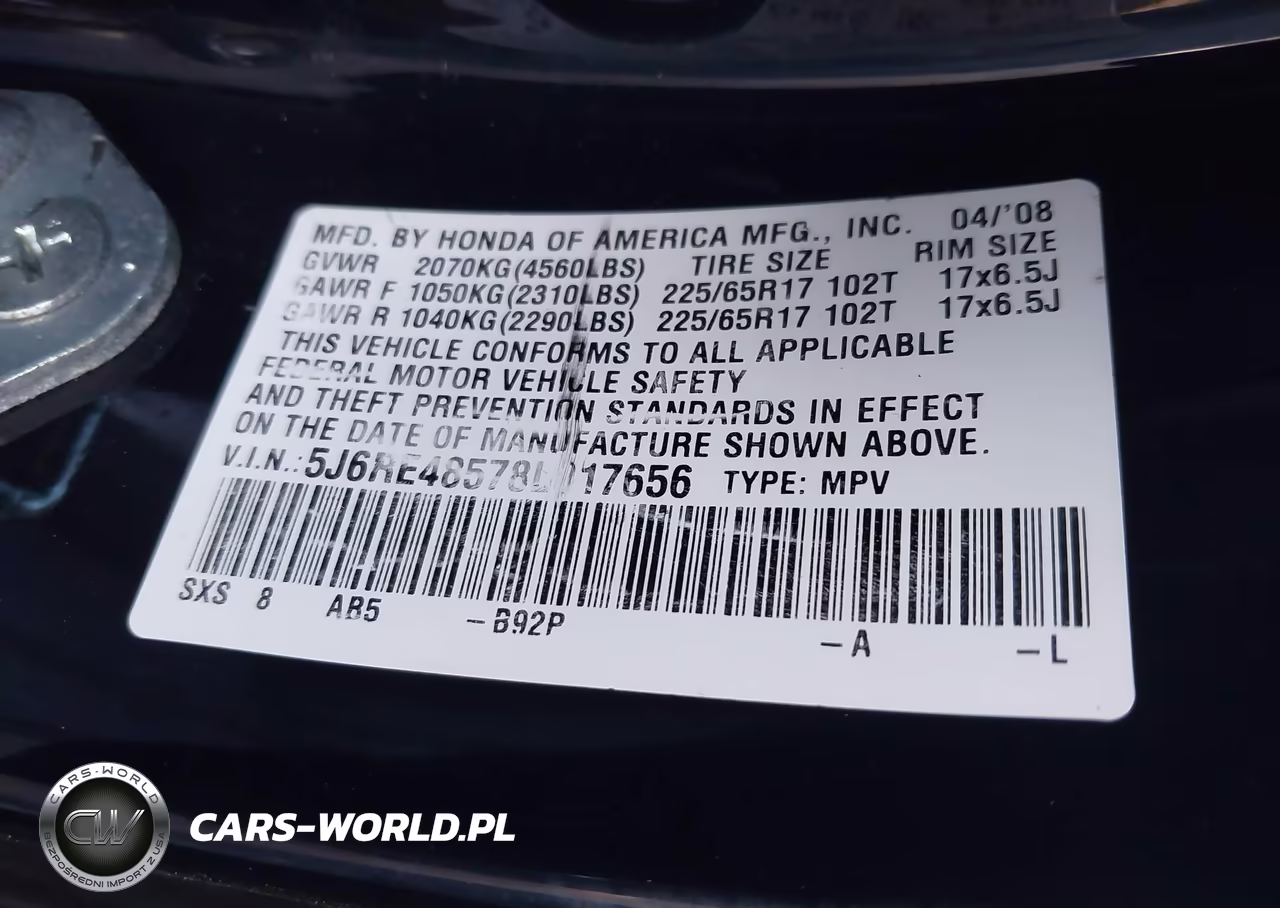 2008 Honda Cr-V Ex VIN:5J6RE48578L017656 - 9