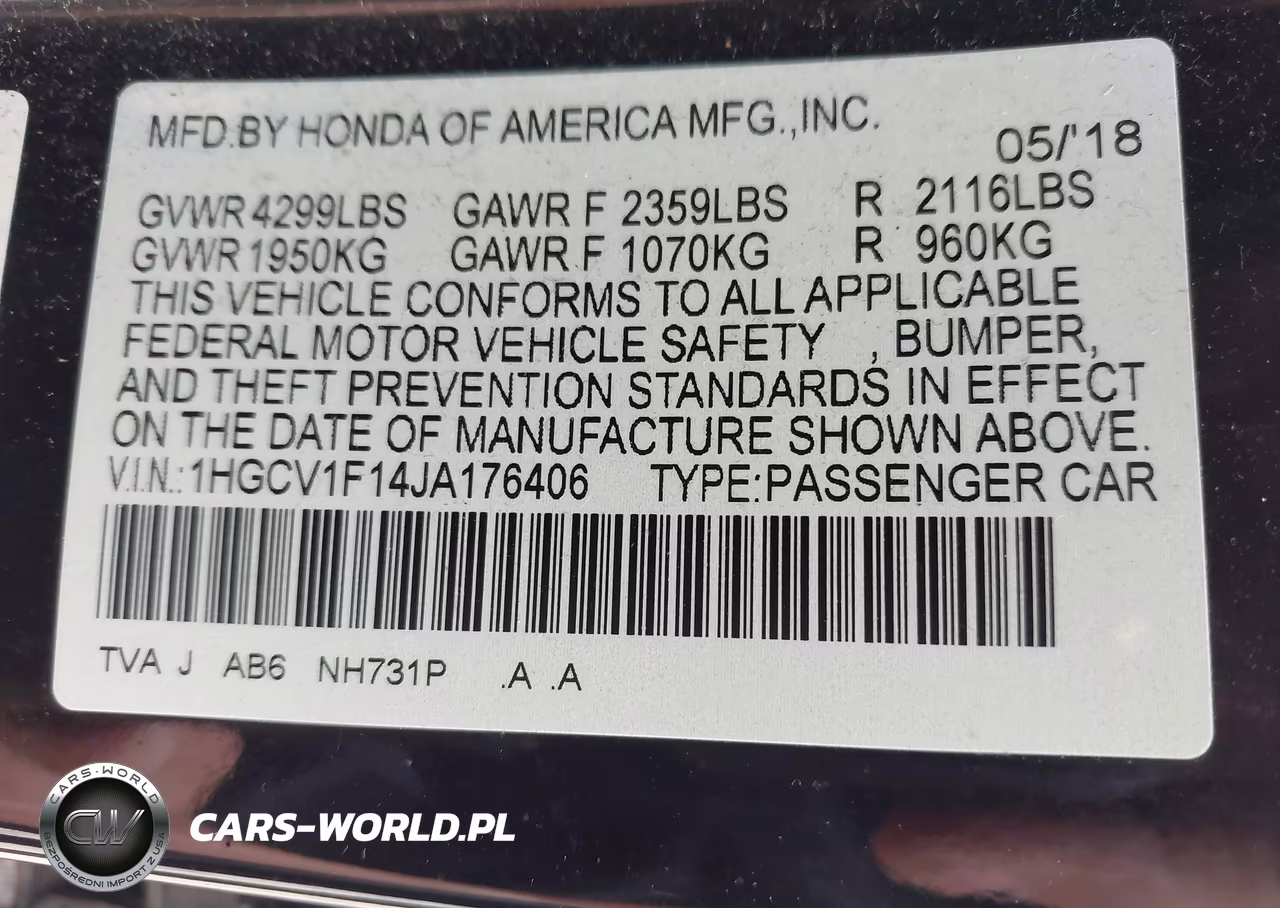 2018 Honda Accord Lx VIN:1HGCV1F14JA176406 - 9