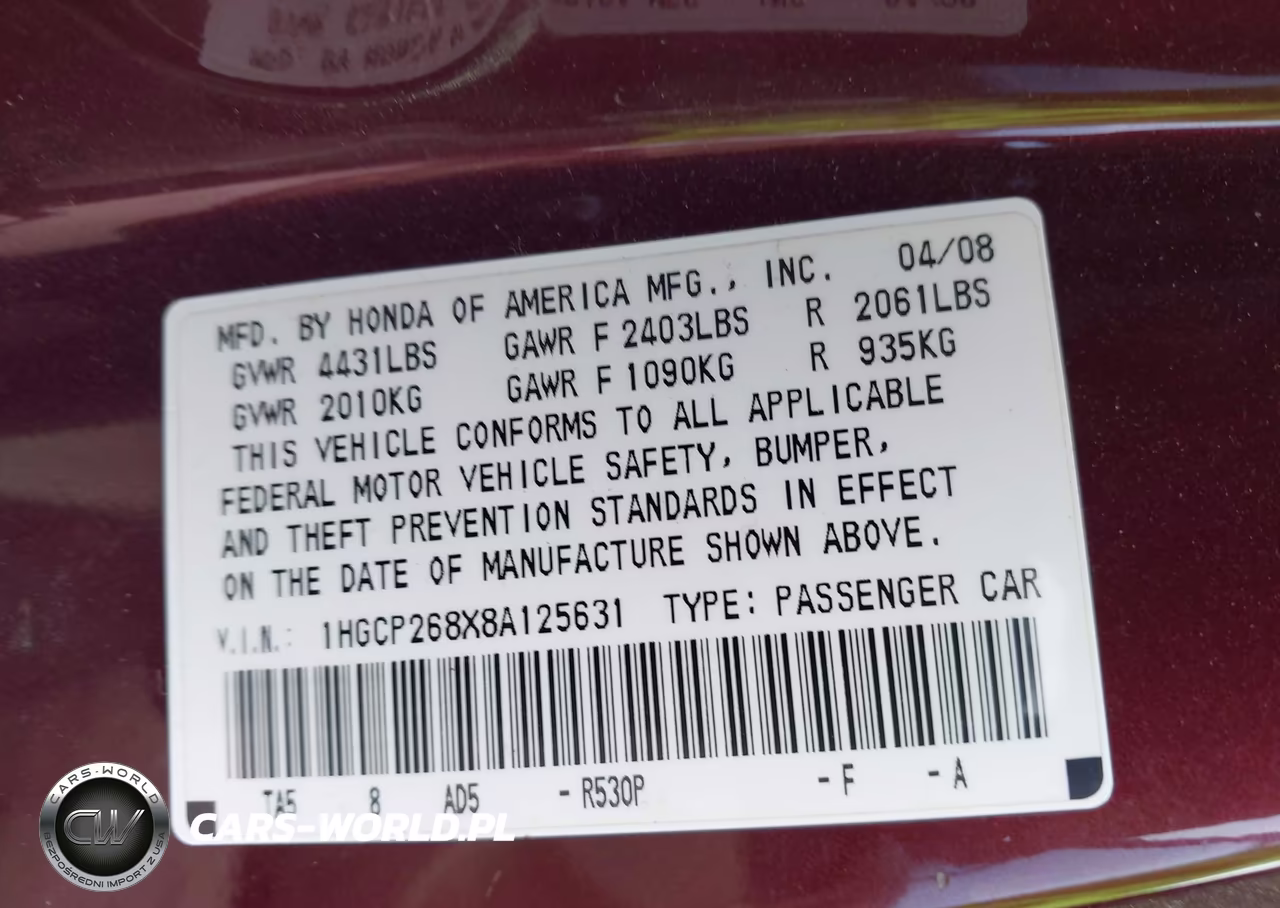 2008 Honda Accord 2.4 Ex-L VIN:1HGCP268X8A125631 - 9
