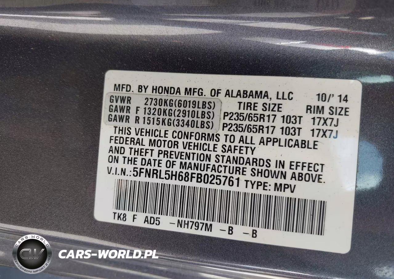 2015 Honda Odyssey Ex-L VIN:5FNRL5H68FB025761 - 9