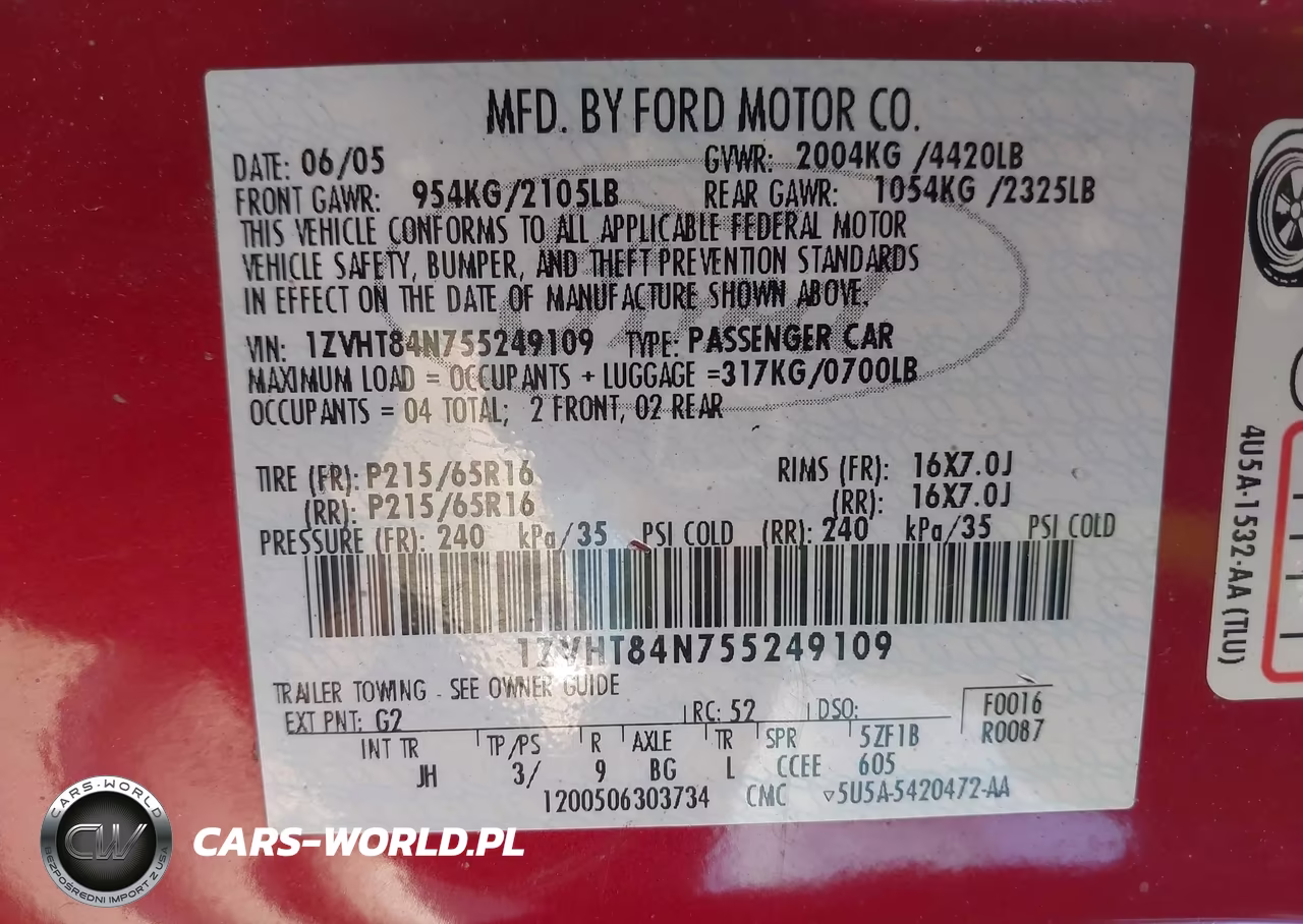 2005 Ford Mustang VIN:1ZVHT84N755249109 - 9