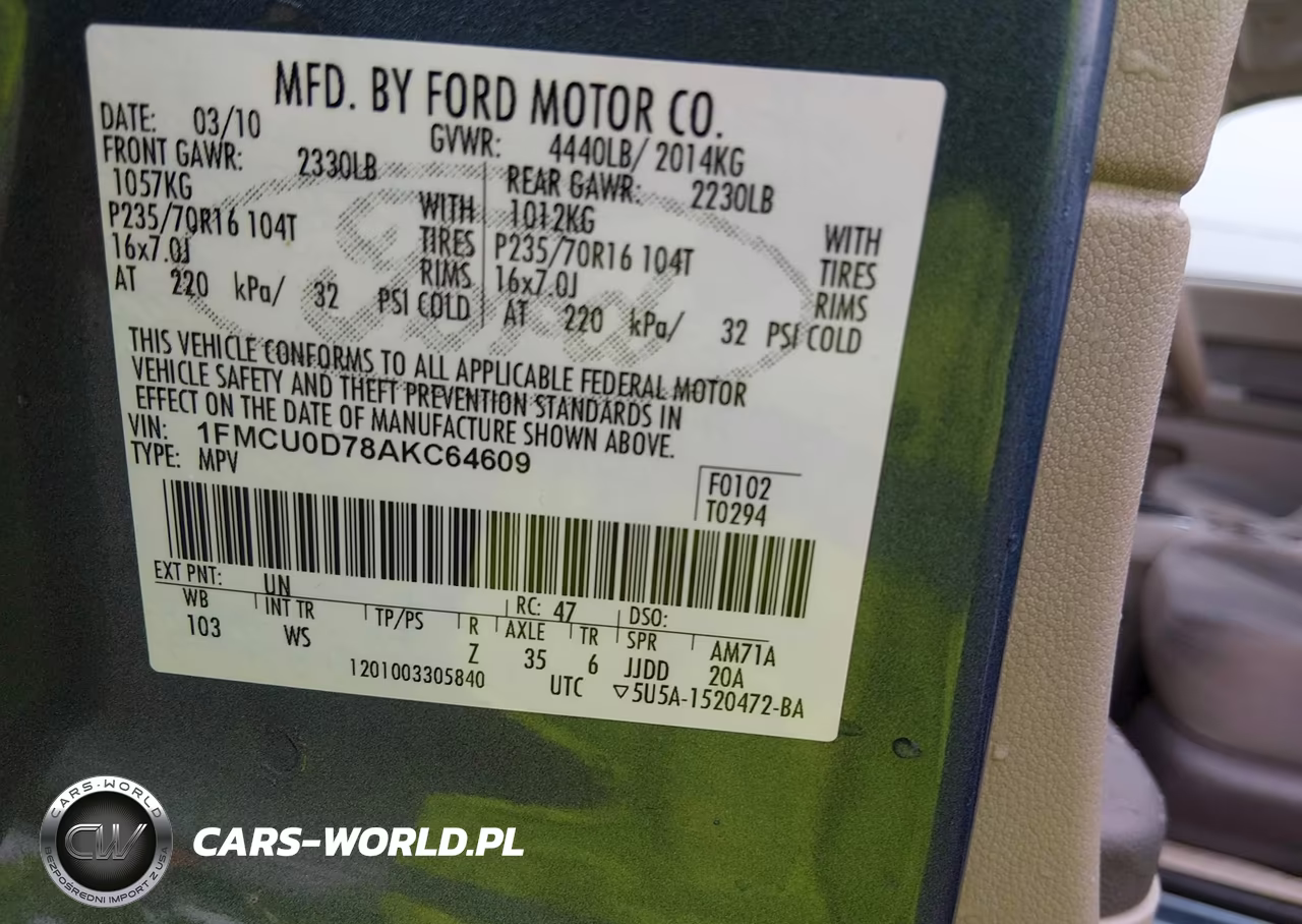 2010 Ford Escape Xlt VIN:1FMCU0D78AKC64609 - 9