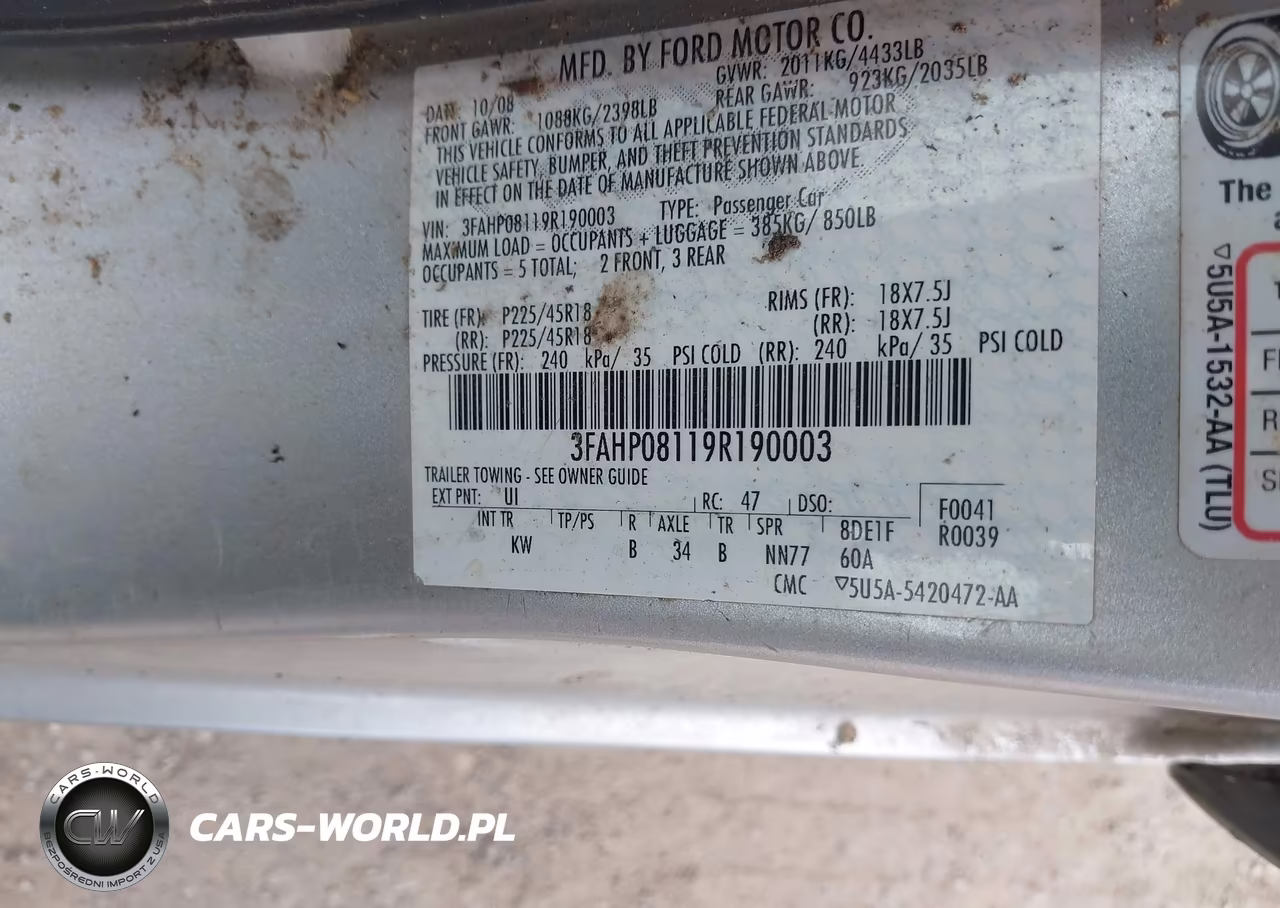 2009 Ford Fusion Sel VIN:3FAHP08119R190003 - 9