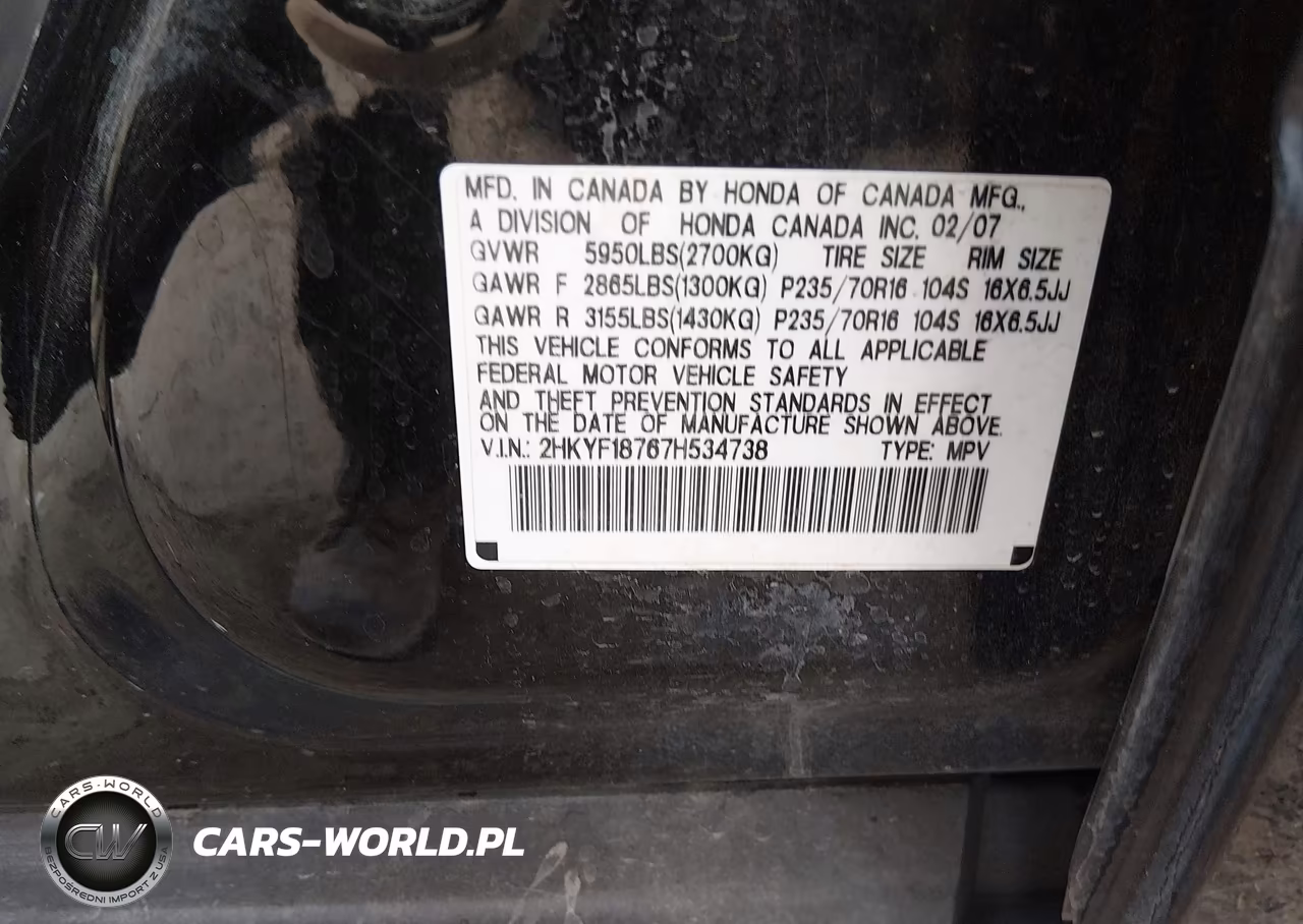 2007 Honda Pilot Ex-L VIN:2HKYF18767H534738 - 9