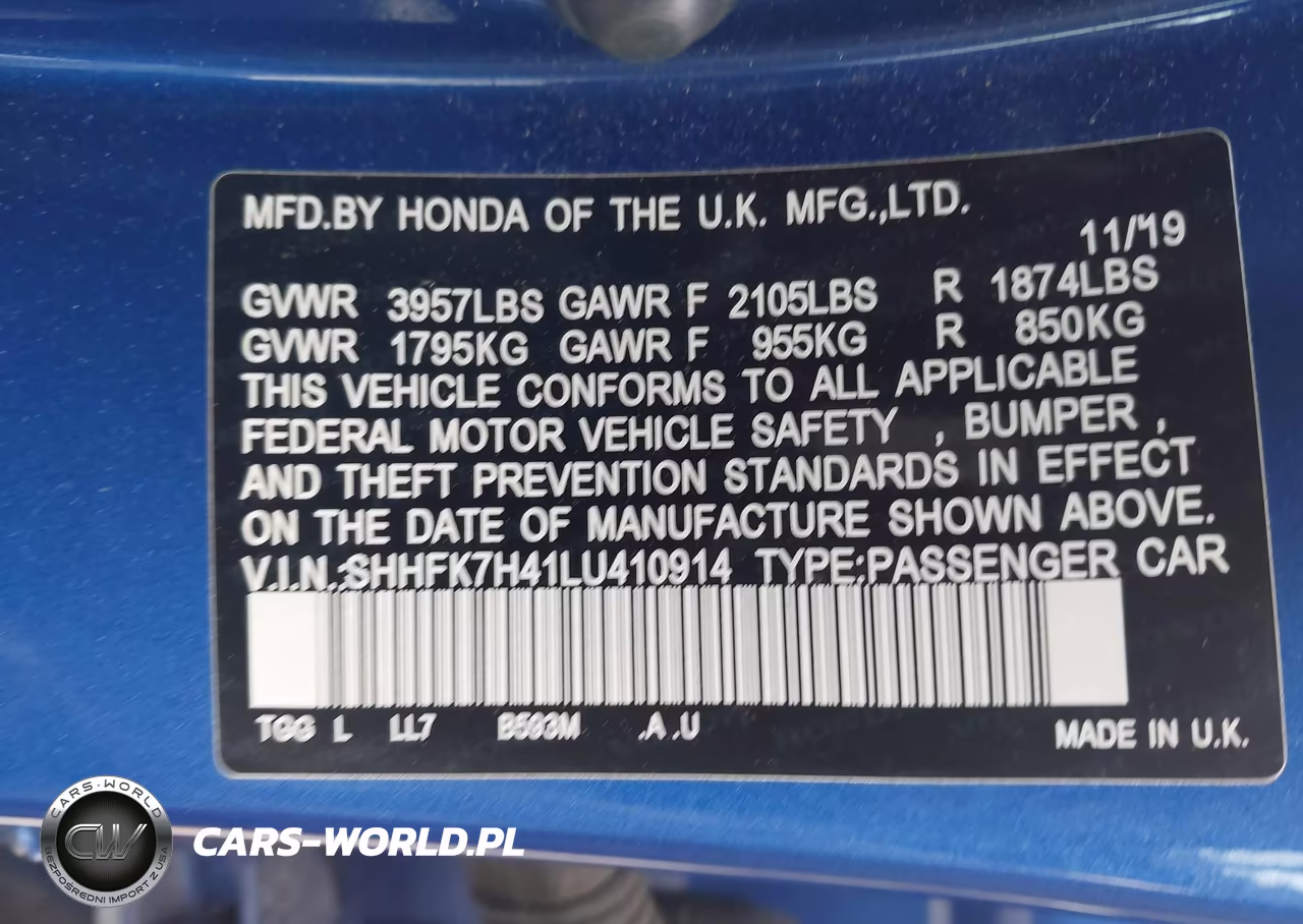 2020 Honda Civic Sport VIN:SHHFK7H41LU410914 - 9