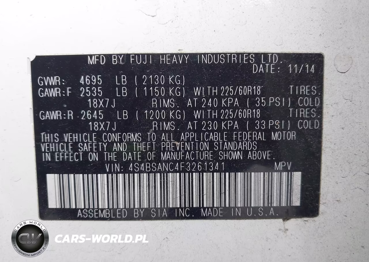 2015 Subaru Outback 2.5I Limited VIN:4S4BSANC4F3261341 - 9