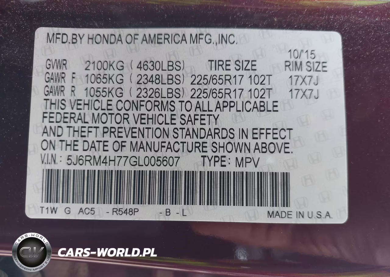 2016 Honda Cr-V Ex-L VIN:5J6RM4H77GL005607 - 9