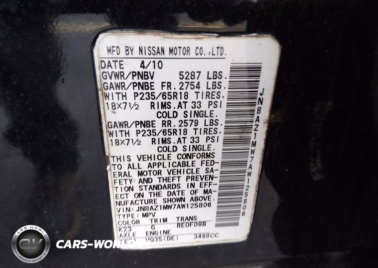 2010 Nissan Murano Sl VIN:JN8AZ1MW7AW125806 - 9