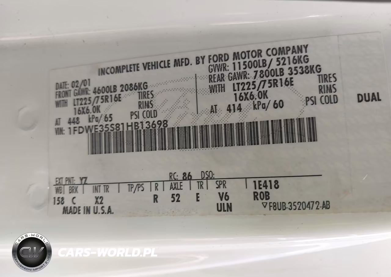 2001 Ford E-350 Cutaway Standard VIN:1FDWE35S81HB13698 - 9