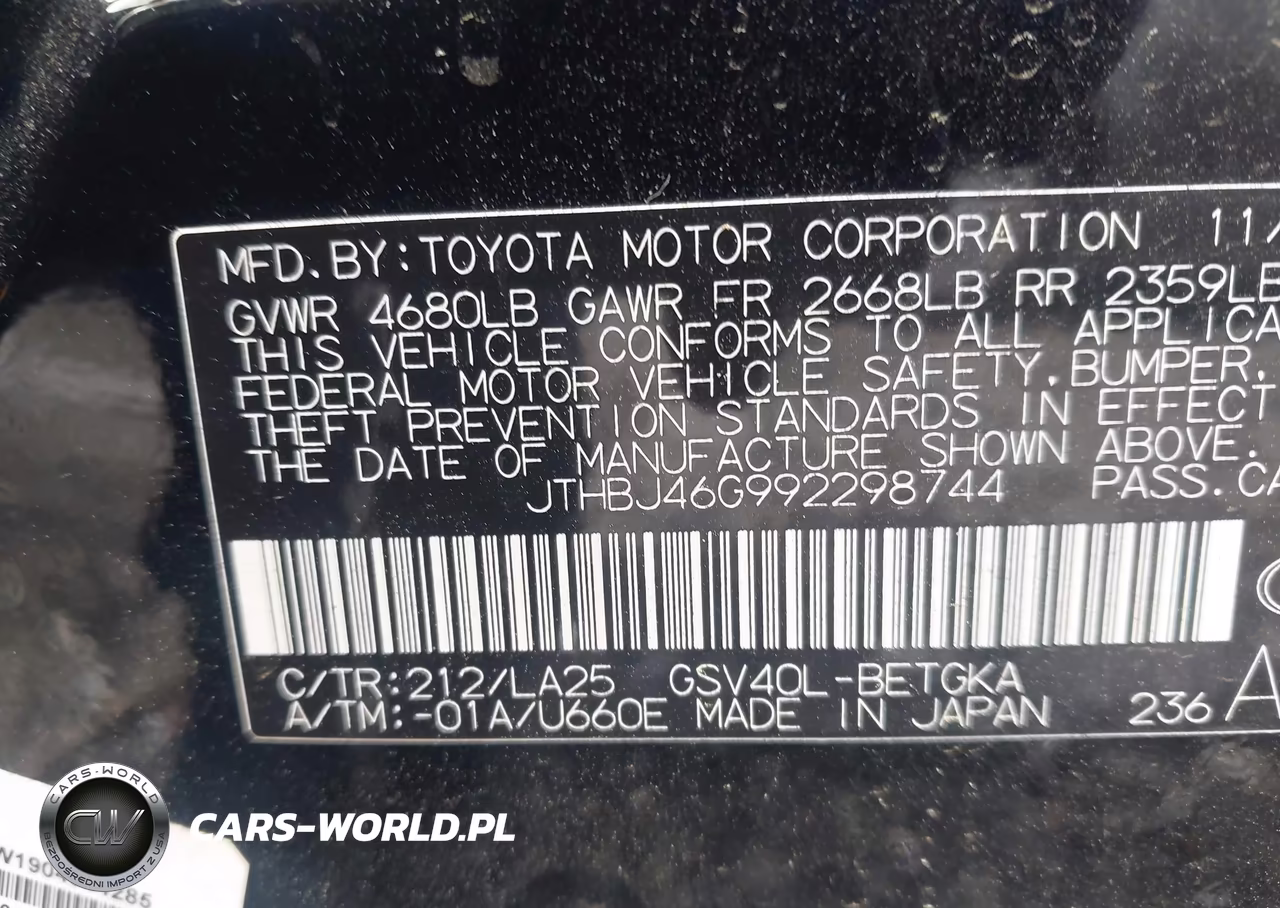 2009 Lexus Es 350 VIN:JTHBJ46G992298744 - 9