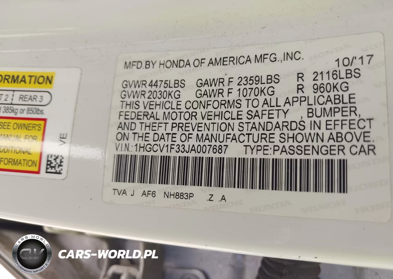 2018 Honda Accord Sport VIN:1HGCV1F33JA007687 - 9