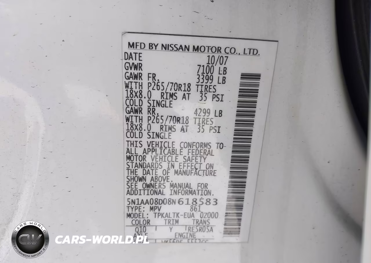 2008 Nissan Armada Se VIN:5N1AA08D08N618583 - 9