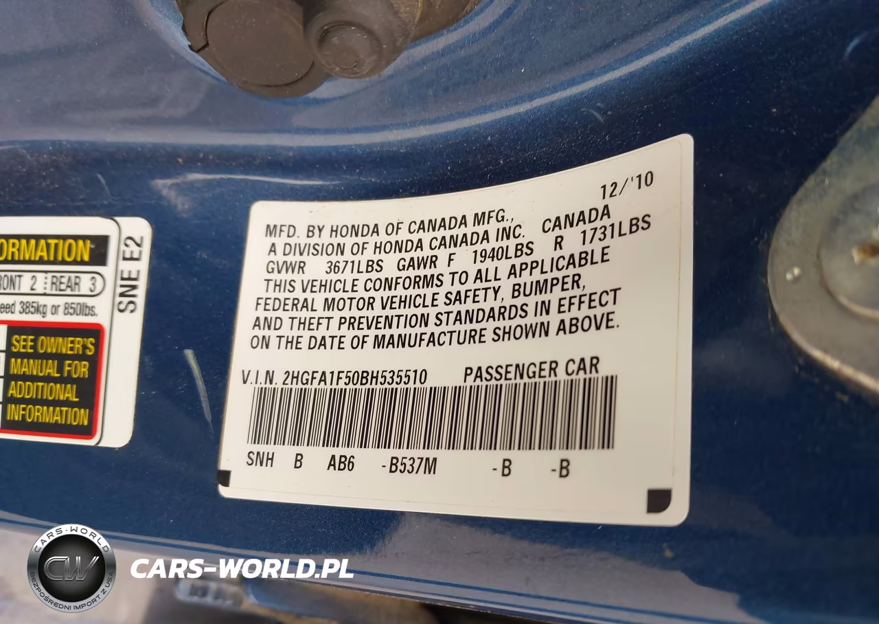 2011 Honda Civic Lx VIN:2HGFA1F50BH535510 - 9