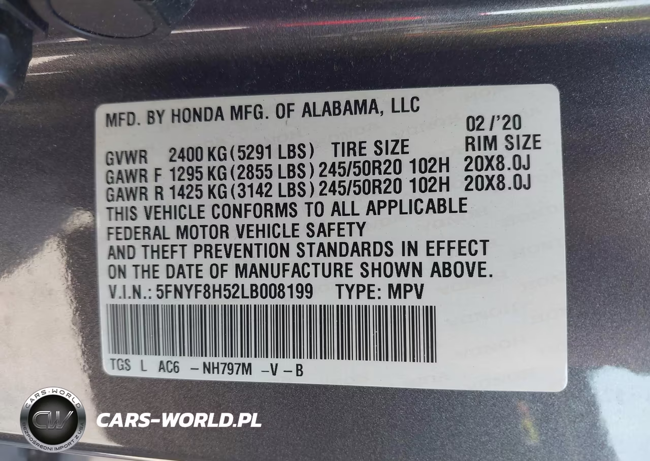 2020 Honda Passport Awd Ex-L VIN:5FNYF8H52LB008199 - 9