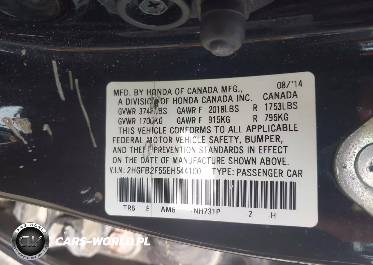 2014 Honda Civic Lx VIN:2HGFB2F55EH544100 - 9