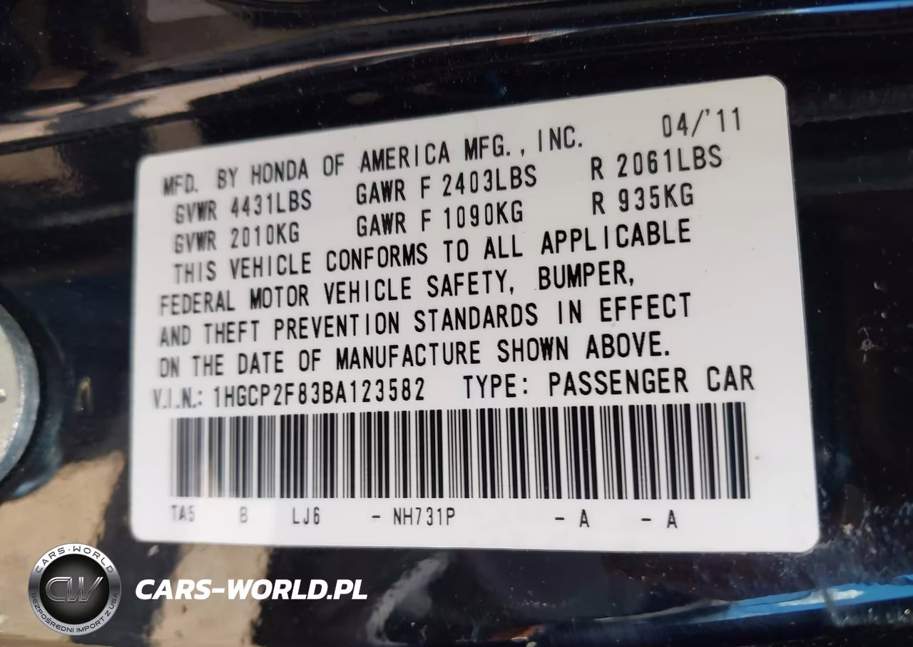 2011 Honda Accord 2.4 Ex-L VIN:1HGCP2F83BA123582 - 9