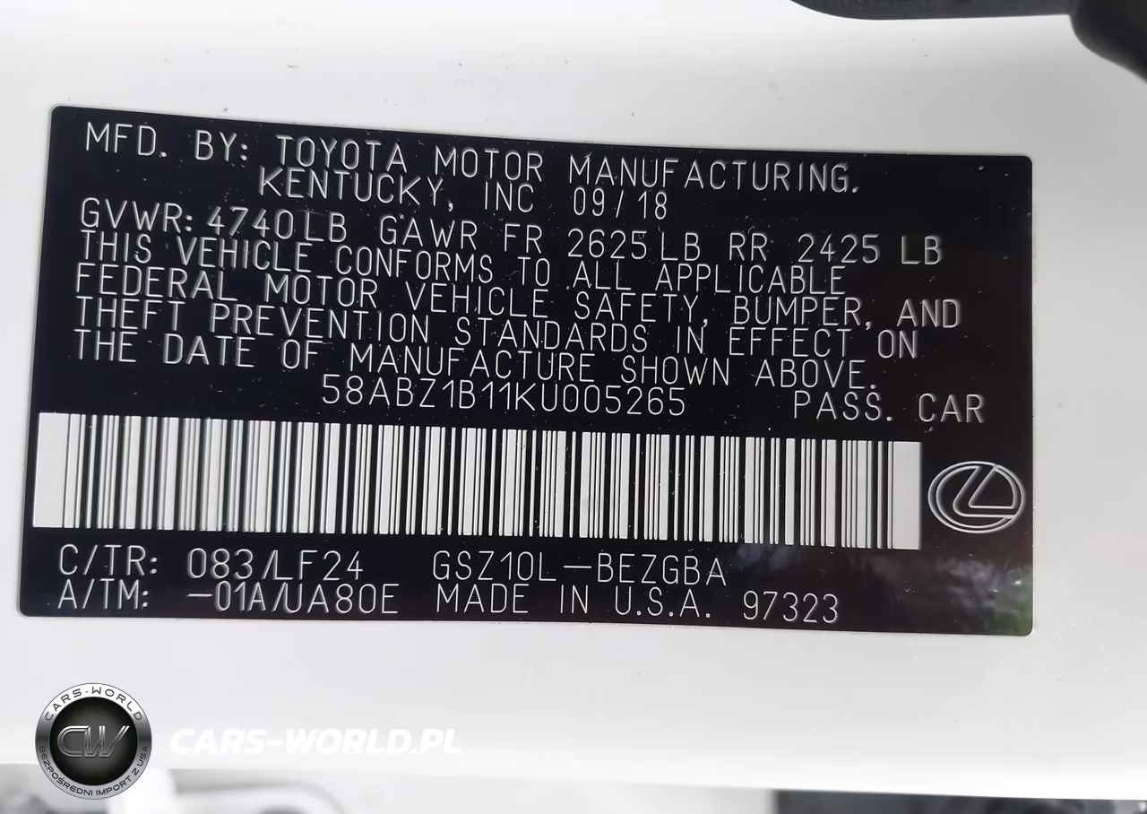 2019 Lexus Es 350 F Sport VIN:58ABZ1B11KU005265 - 9