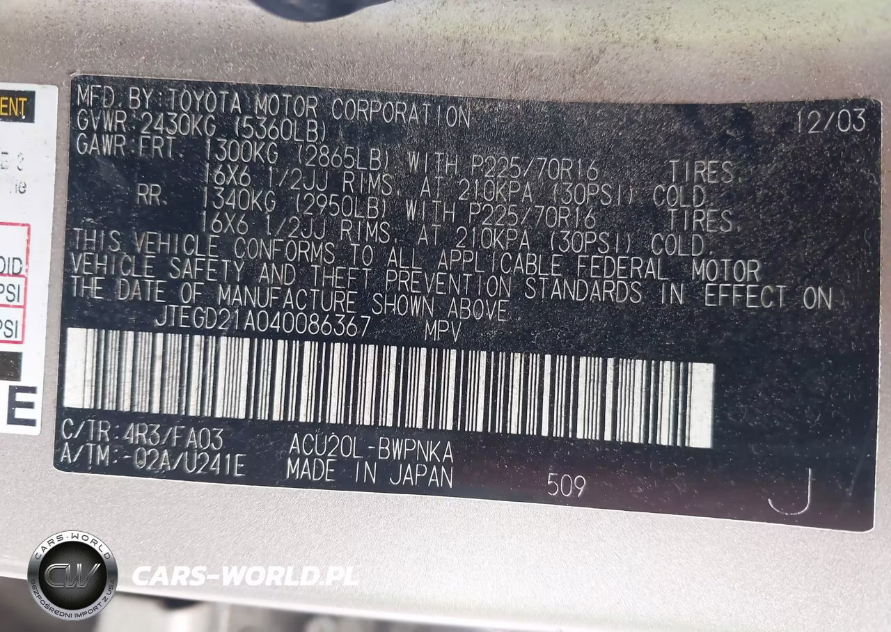 2004 Toyota Highlander VIN:JTEGD21A040086367 - 9