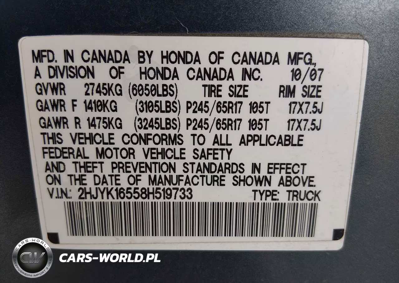 2008 Honda Ridgeline Rtl VIN:2HJYK16558H519733 - 9