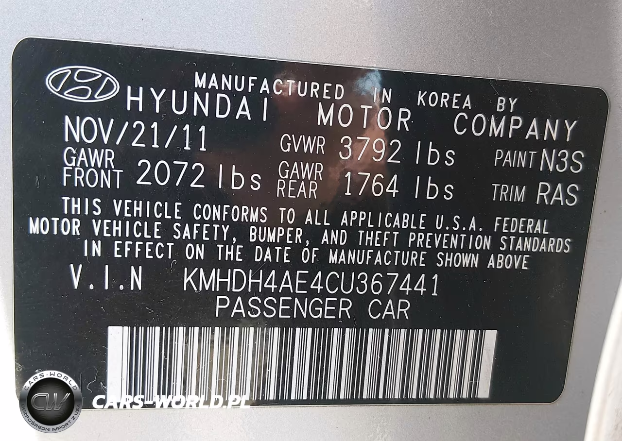 2012 Hyundai Elantra Limited (Ulsan Plant) VIN:KMHDH4AE4CU367441 - 9