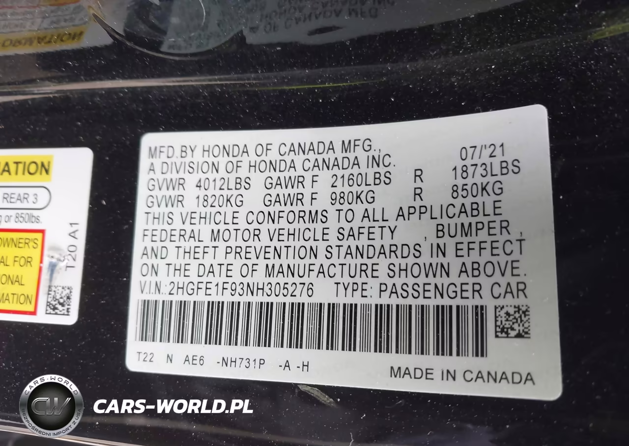 2022 Honda Civic Touring VIN:2HGFE1F93NH305276 - 9