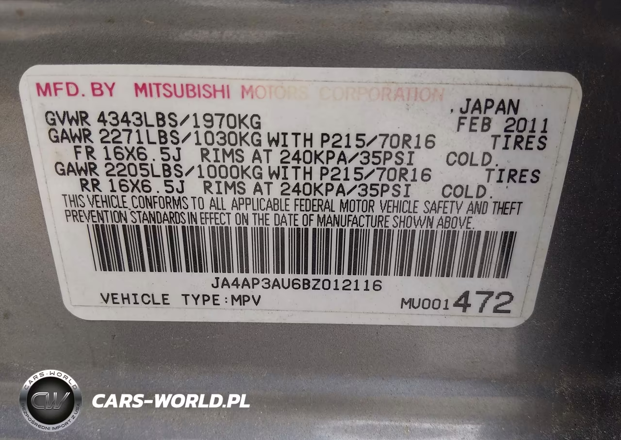 2011 Mitsubishi Outlander Sport Es VIN:JA4AP3AU6BZ012116 - 9
