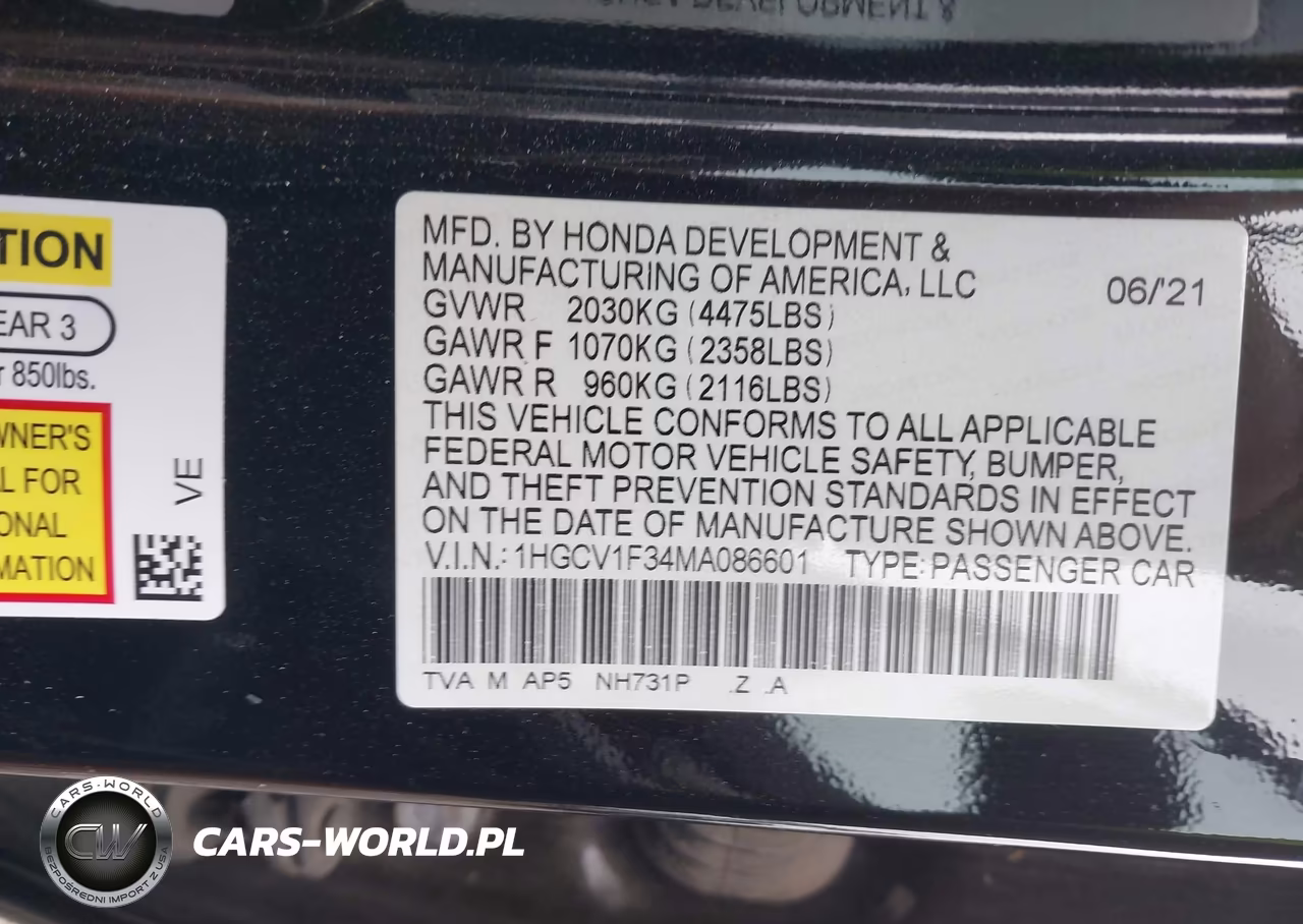 2021 Honda Accord Sport VIN:1HGCV1F34MA086601 - 9