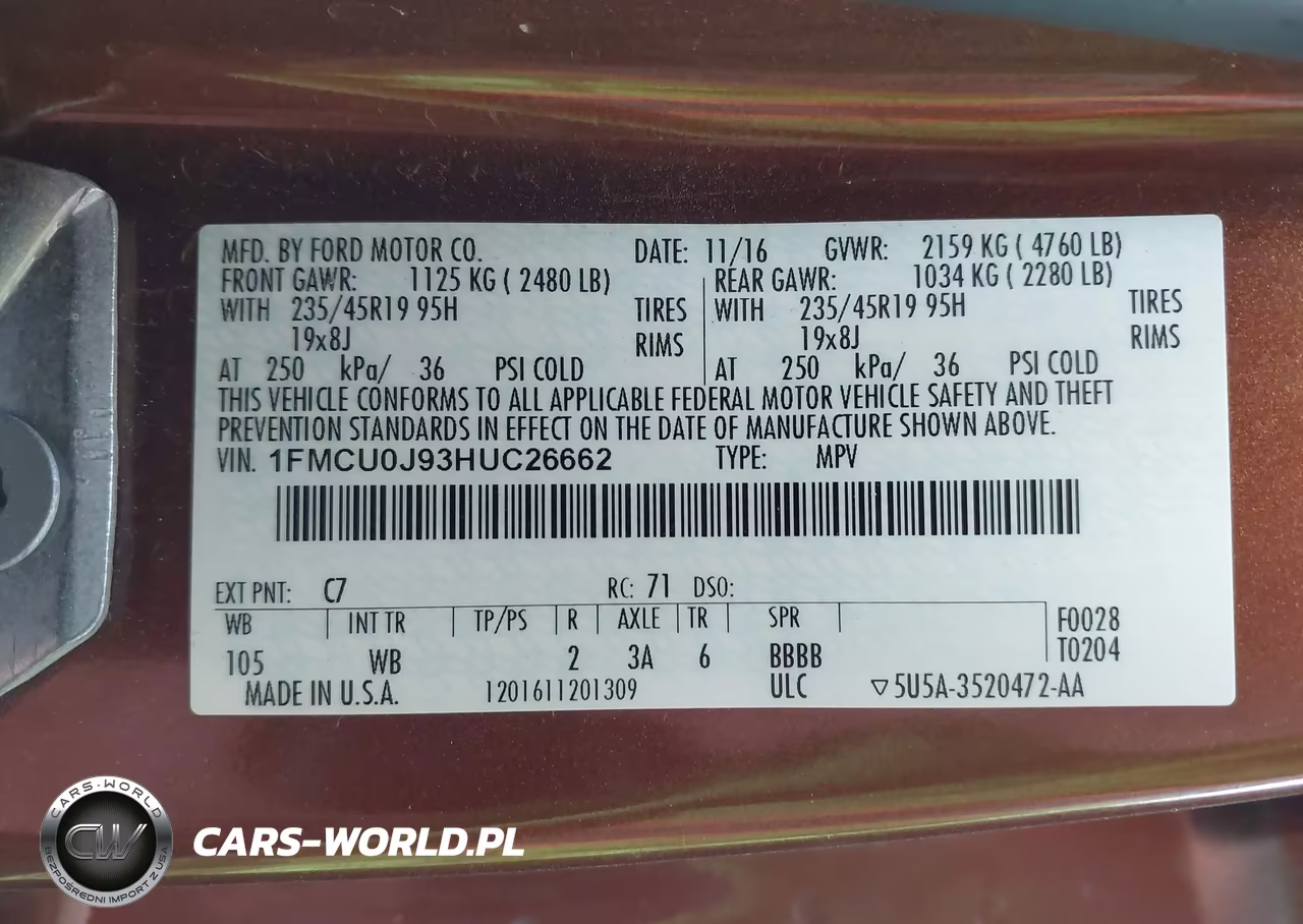 2017 Ford Escape Titanium VIN:1FMCU0J93HUC26662 - 9