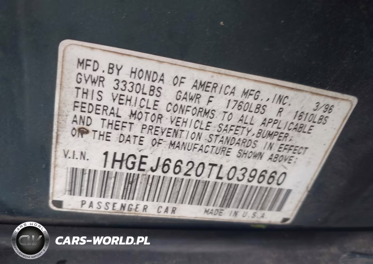 1996 Honda Civic Dx VIN:1HGEJ6620TL039660 - 9