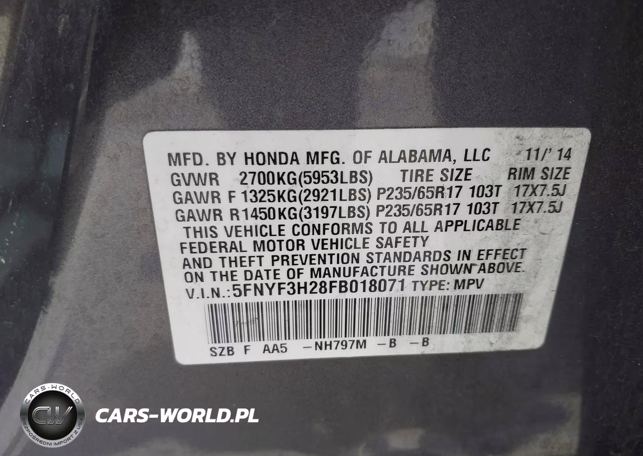 2015 Honda Pilot Lx VIN:5FNYF3H28FB018071 - 9