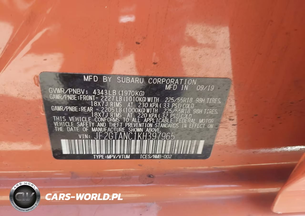 2019 Subaru Crosstrek 2.0I Limited VIN:JF2GTANC1KH397965 - 9