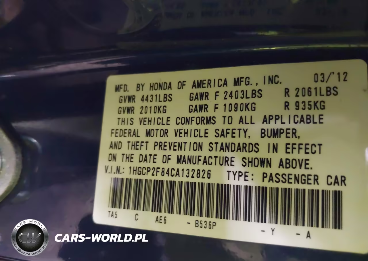 2012 Honda Accord 2.4 Ex-L VIN:1HGCP2F84CA132826 - 9