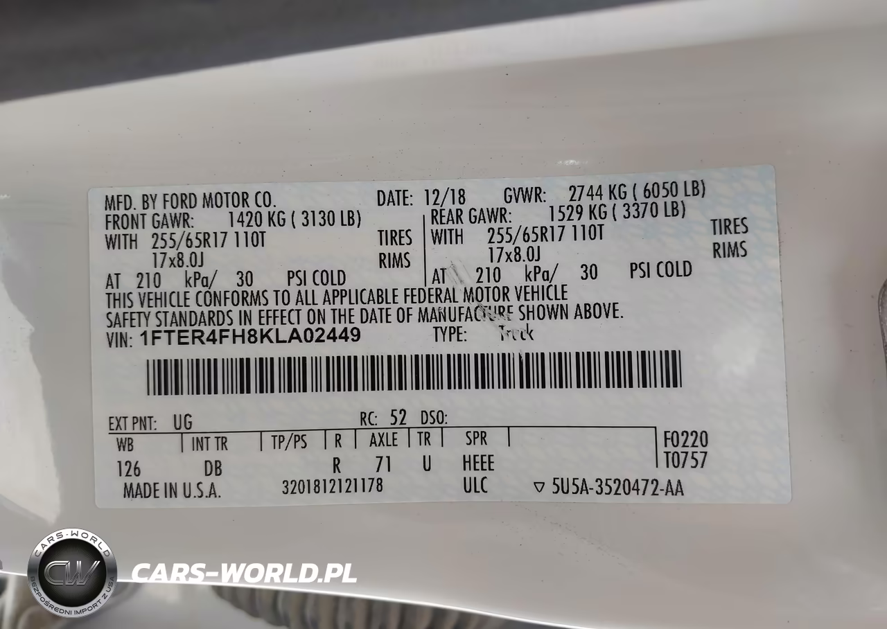 2019 Ford Ranger Xl VIN:1FTER4FH8KLA02449 - 9