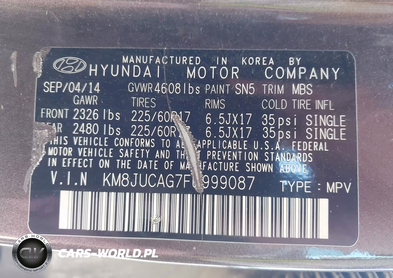 2015 Hyundai Tucson Se VIN:KM8JUCAG7FU999087 - 9