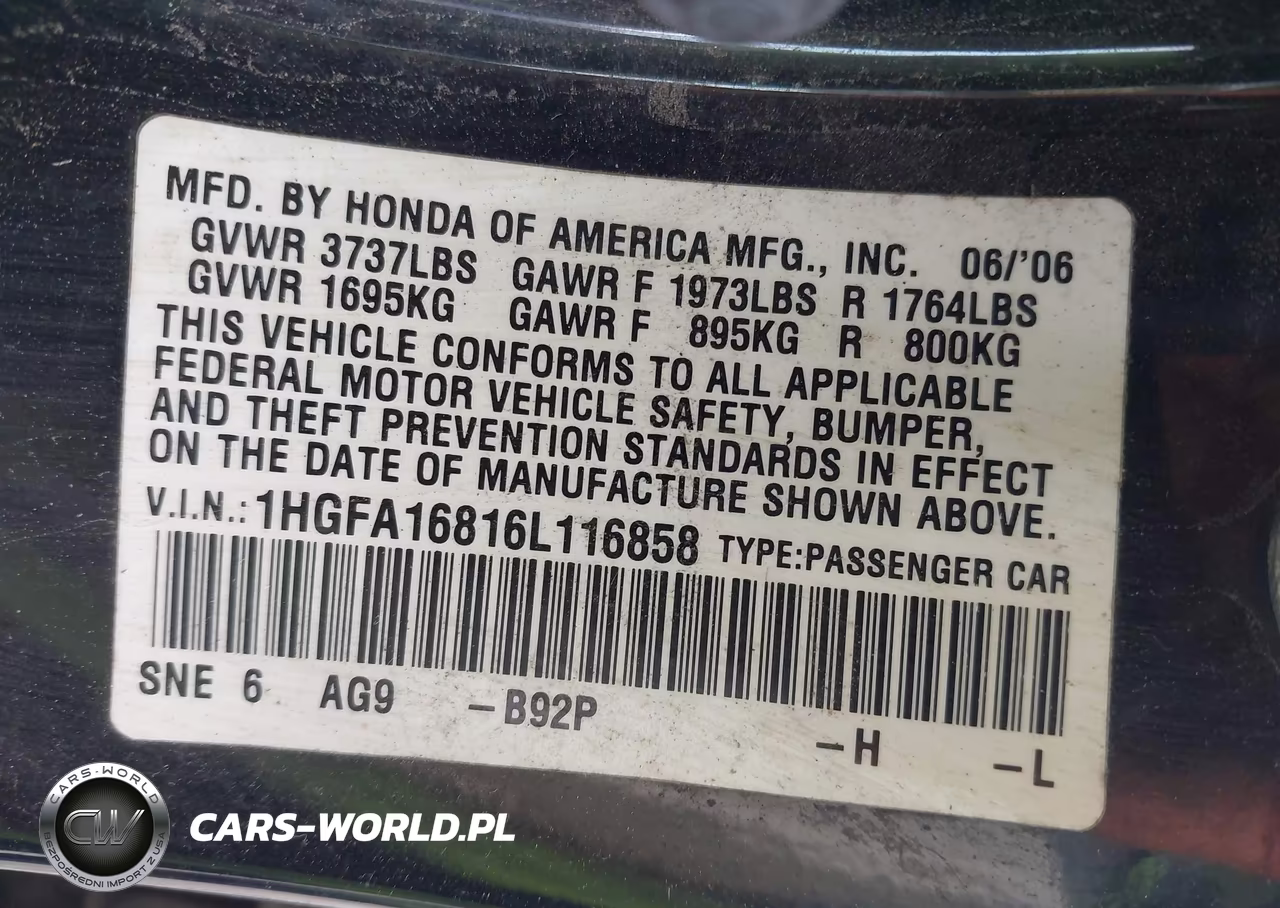 2006 Honda Civic Ex VIN:1HGFA16816L116858 - 9