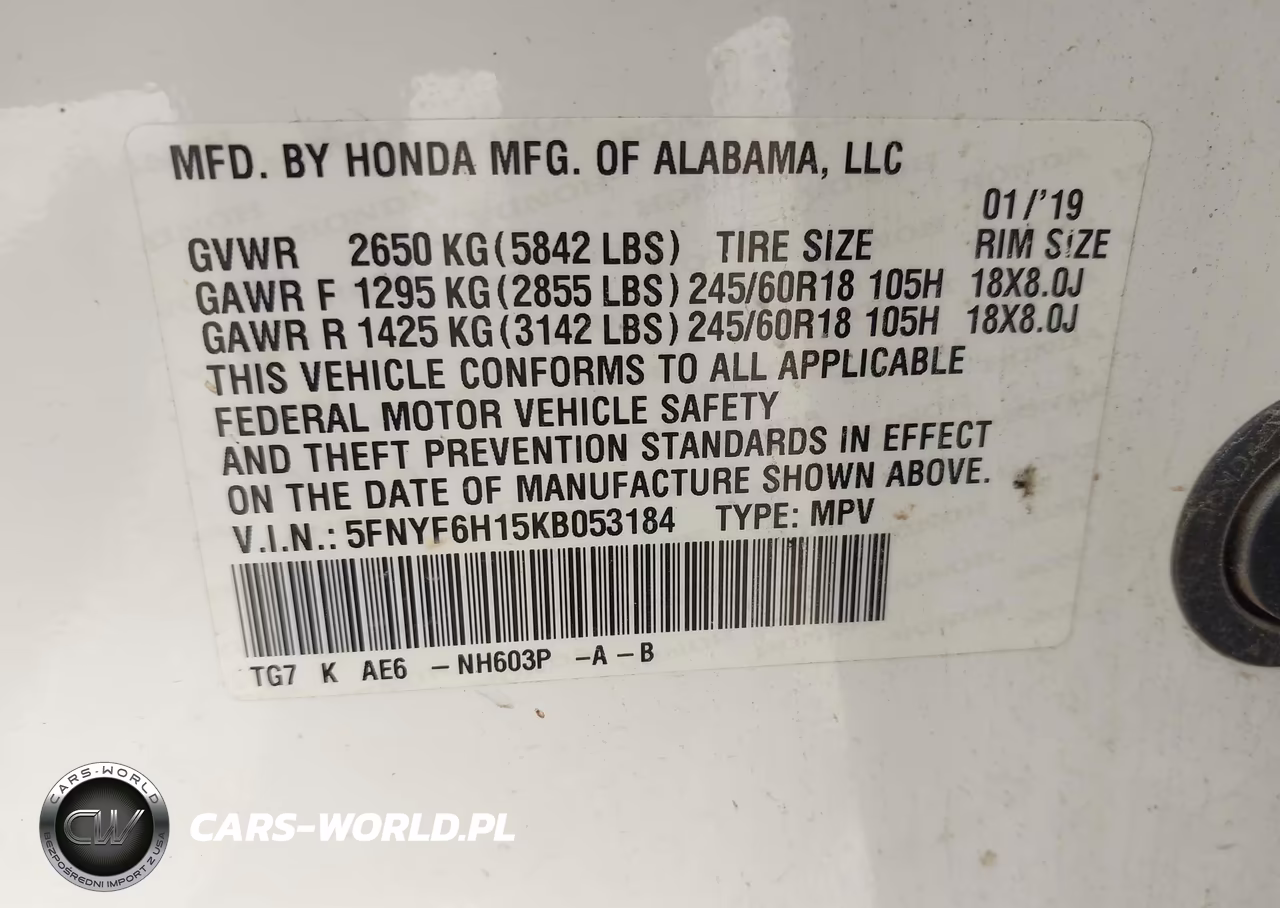 2019 Honda Pilot Lx VIN:5FNYF6H15KB053184 - 9