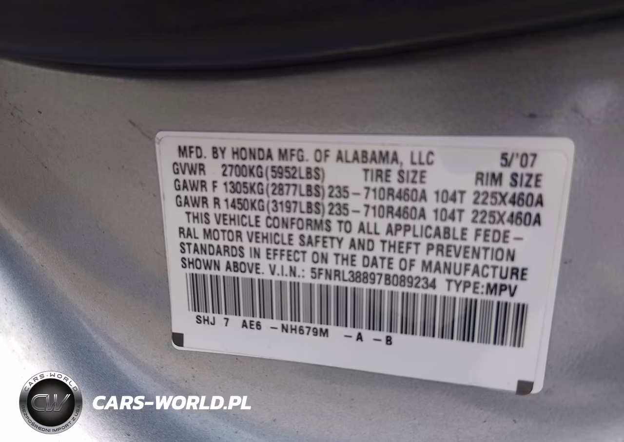 2007 Honda Odyssey Touring VIN:5FNRL38897B089234 - 9