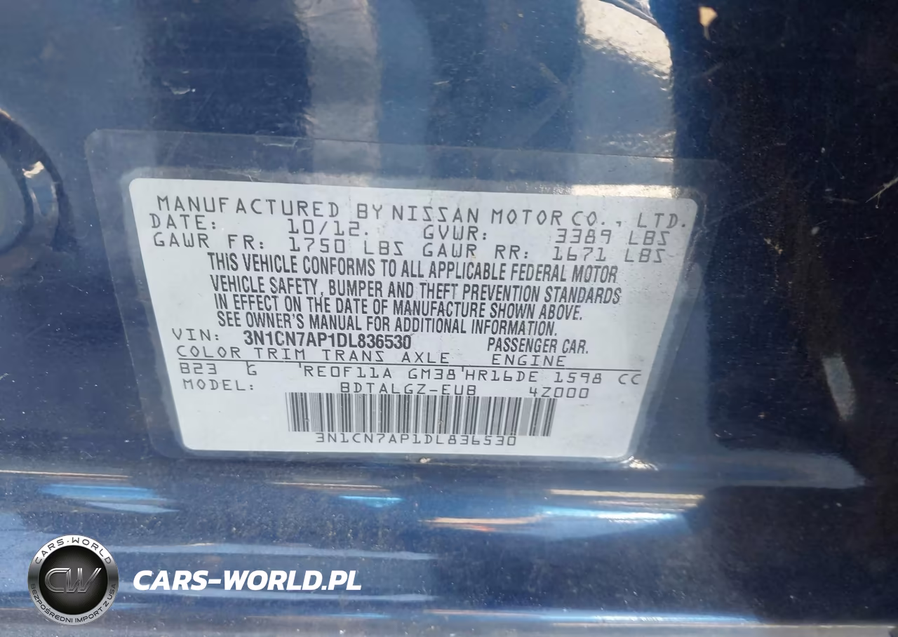 2013 Nissan Versa 1.6 Sl VIN:3N1CN7AP1DL836530 - 9