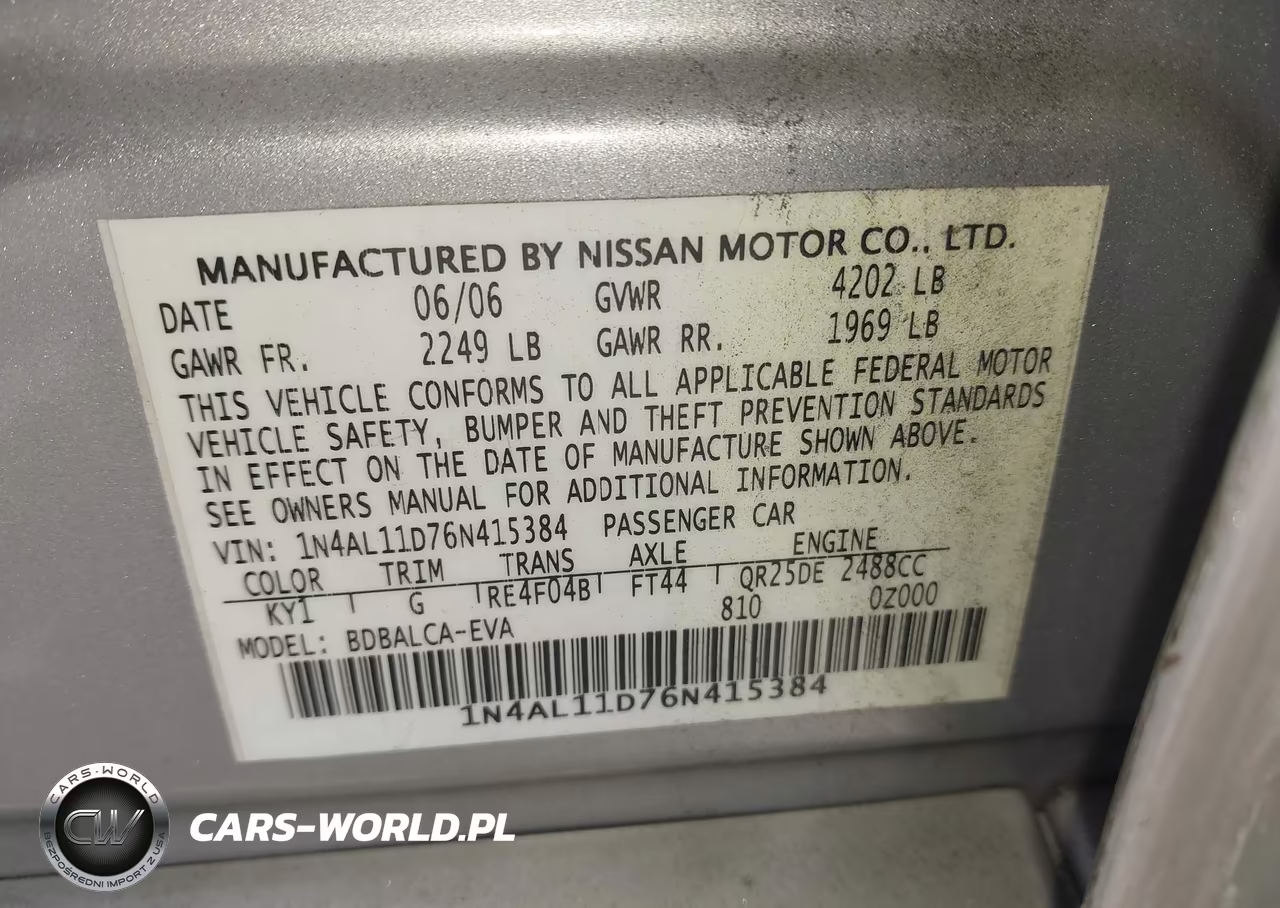 2006 Nissan Altima 2.5 S VIN:1N4AL11D76N415384 - 9