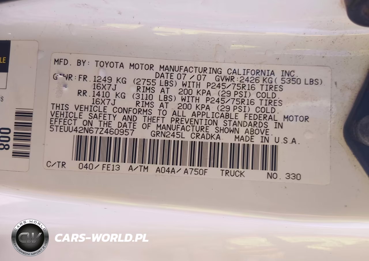 2007 Toyota Tacoma Base V6 VIN:5TEUU42N67Z460957 - 9