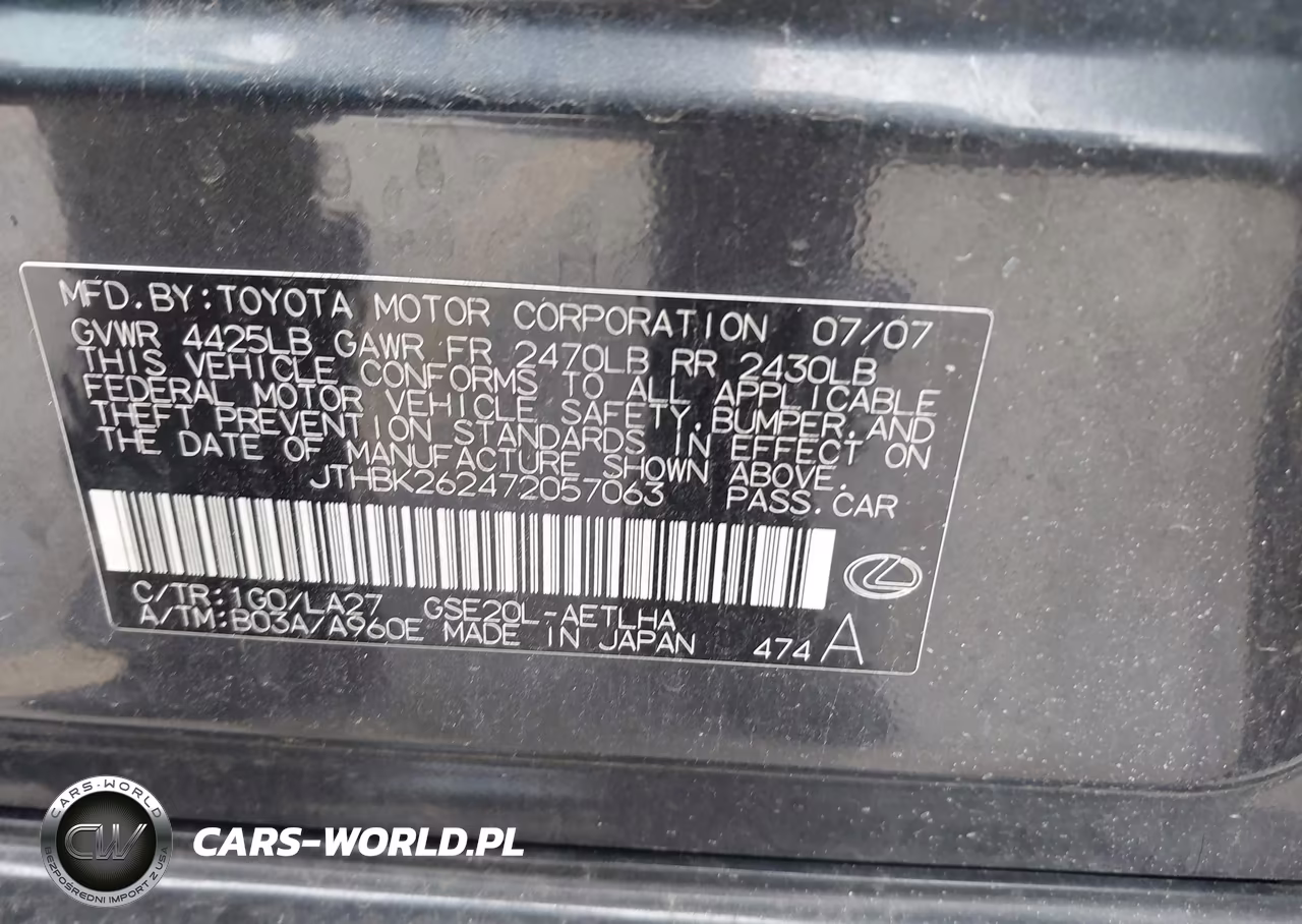 2007 Lexus Is 250 VIN:JTHBK262472057063 - 9