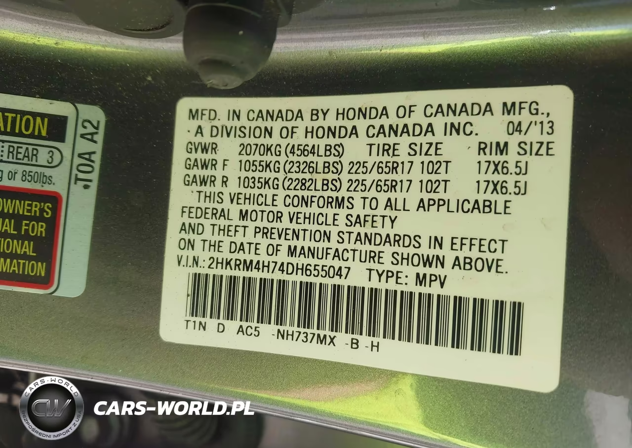 2013 Honda Cr-V Ex-L VIN:2HKRM4H74DH655047 - 9