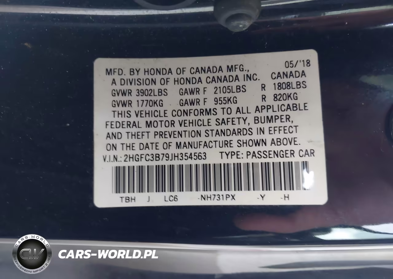 2018 Honda Civic Ex-L VIN:2HGFC3B79JH354563 - 9