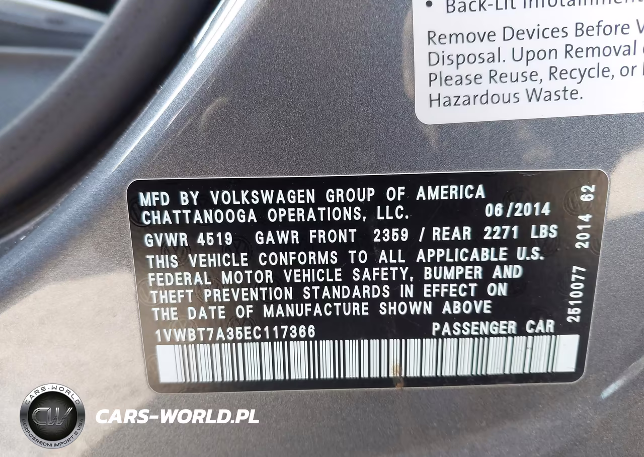 2014 Volkswagen Passat 1.8T Se VIN:1VWBT7A35EC117366 - 9
