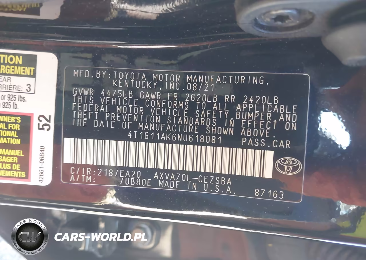 2022 Toyota Camry Se VIN:4T1G11AK6NU618081 - 9