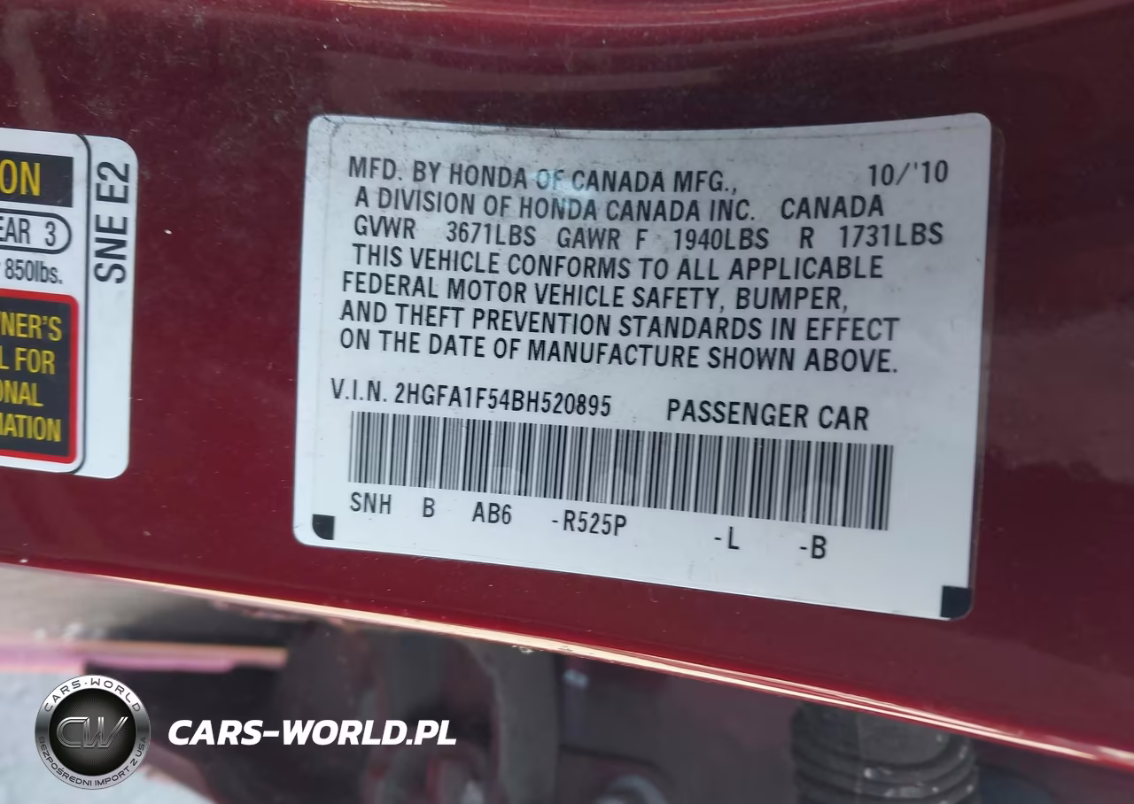 2011 Honda Civic Lx VIN:2HGFA1F54BH520895 - 9