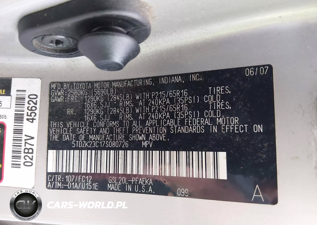 2007 Toyota Sienna Le VIN:5TDZK23C17S080726 - 9