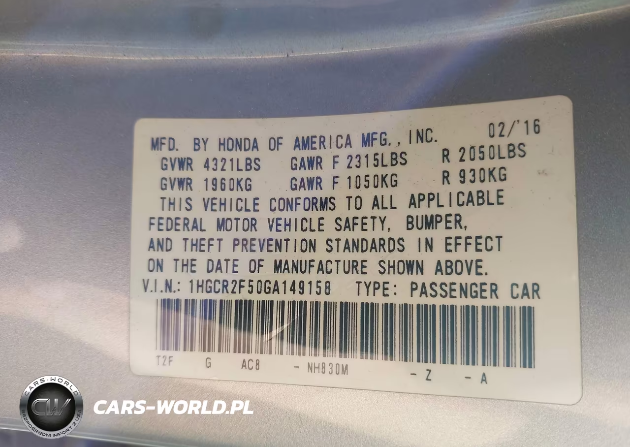 2016 Honda Accord Sport VIN:1HGCR2F50GA149158 - 9
